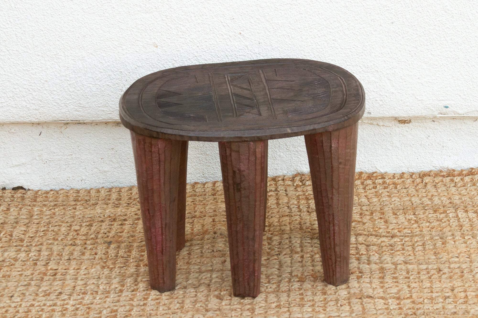 Rustic Carved Cabin Round Small Table