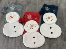 Lot of 3 Christmas Snowman Stocking Red, Blue and Gray Pom Poms 18"