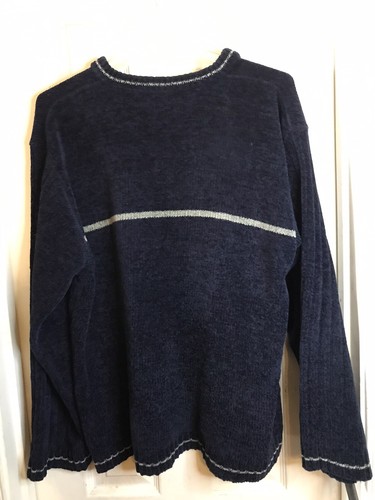 GEORGE MEN'S NAVY V-NECK SWEATER SIZDE M MEDIUM- CHENILLE - Picture 2 of 6