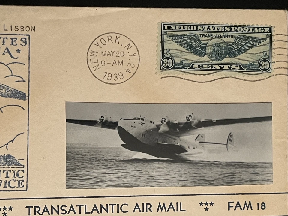 1939, FIRST FLIGHT TRANS-ATLANTIC AIRMAIL, FAM 18, NEW YORK TO LISBON PORTUGAL - Image 3 of 4