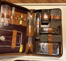 Vintage Mens Grooming Kit Shaving Set With Mirror & Comb In Leather Case