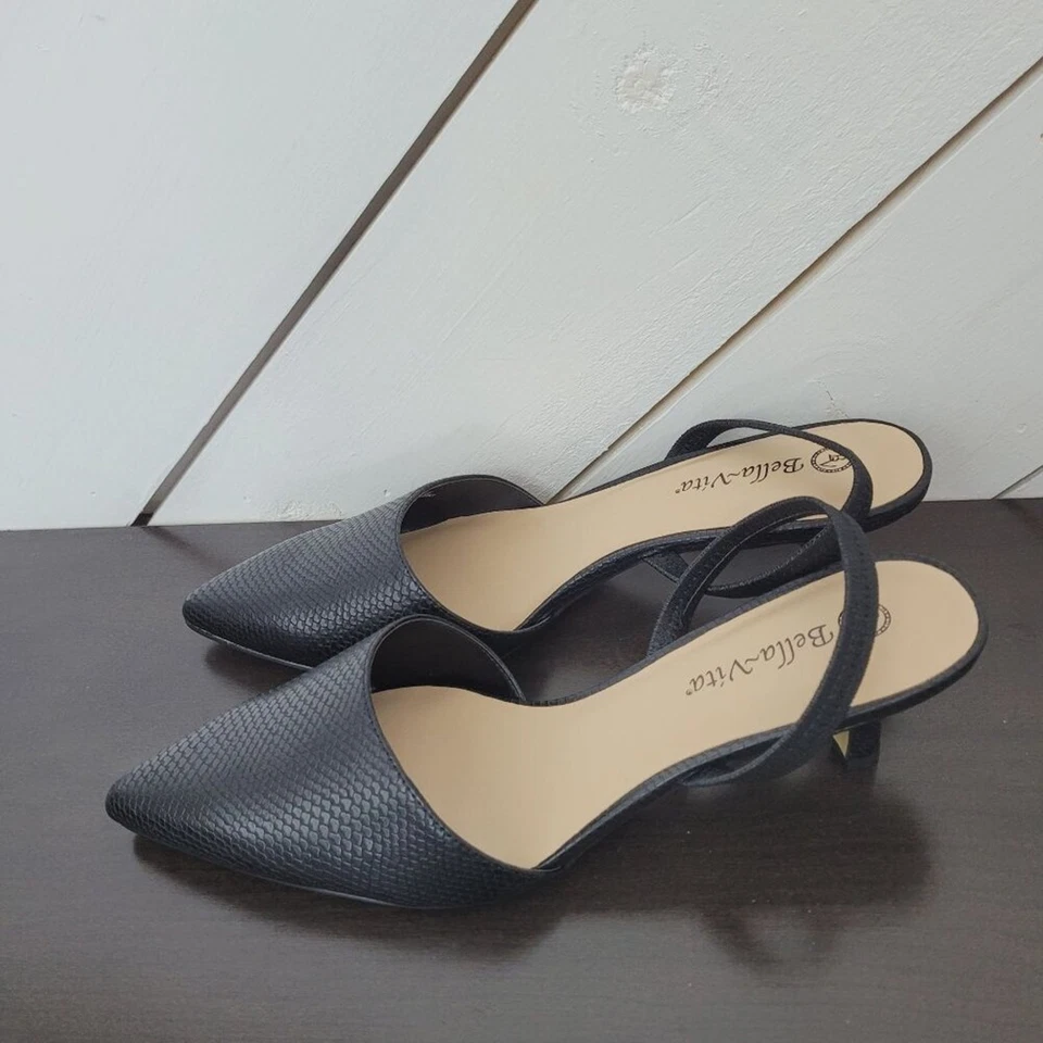 NEW Bella~Vita Sarah II Black Snake Womens 11 WW Print Slingback Heels 5CT - Image 2 of 4