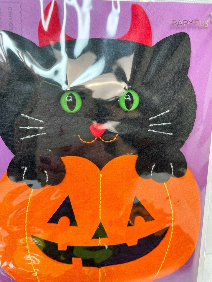 4 tarjetas y pegatinas de Halloween PAPIRO fieltro gato, calabaza holográfica, rompecabezas Foto 3 de 4