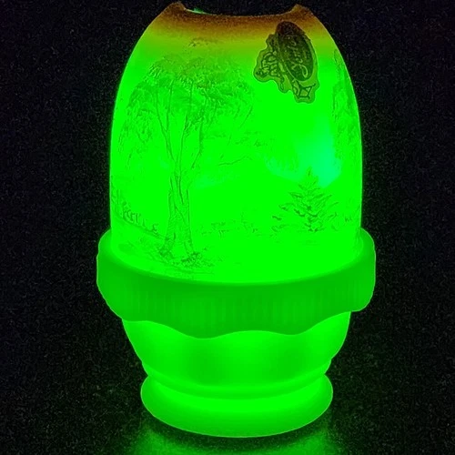 VTG UV REACTIVE Fenton Burmese Landscape PAINTED/SIGNED Fairy Lamp 4.75"H