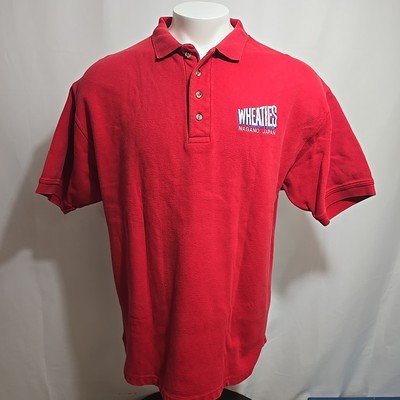 Vintage Wheaties Polo Shirt Mens Size XL Nagano Japan Red 90s Employee Uniform