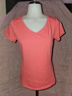 Primark Cares Women s Orange V-Neck Top Stretch Short Sleeve Casual Basic S