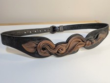 Vintage Leather Craft Belt - Size 29 Black  Brown Twist, Western, Boho Festival