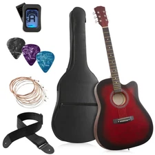 41-inch Beginner Cutaway Acoustic Guitar - Starter Kit w Gig Bag - Red