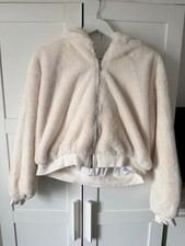 Topshop size M/L Cream Teddy Faux Fur Cropped Zip-Up Hoodie