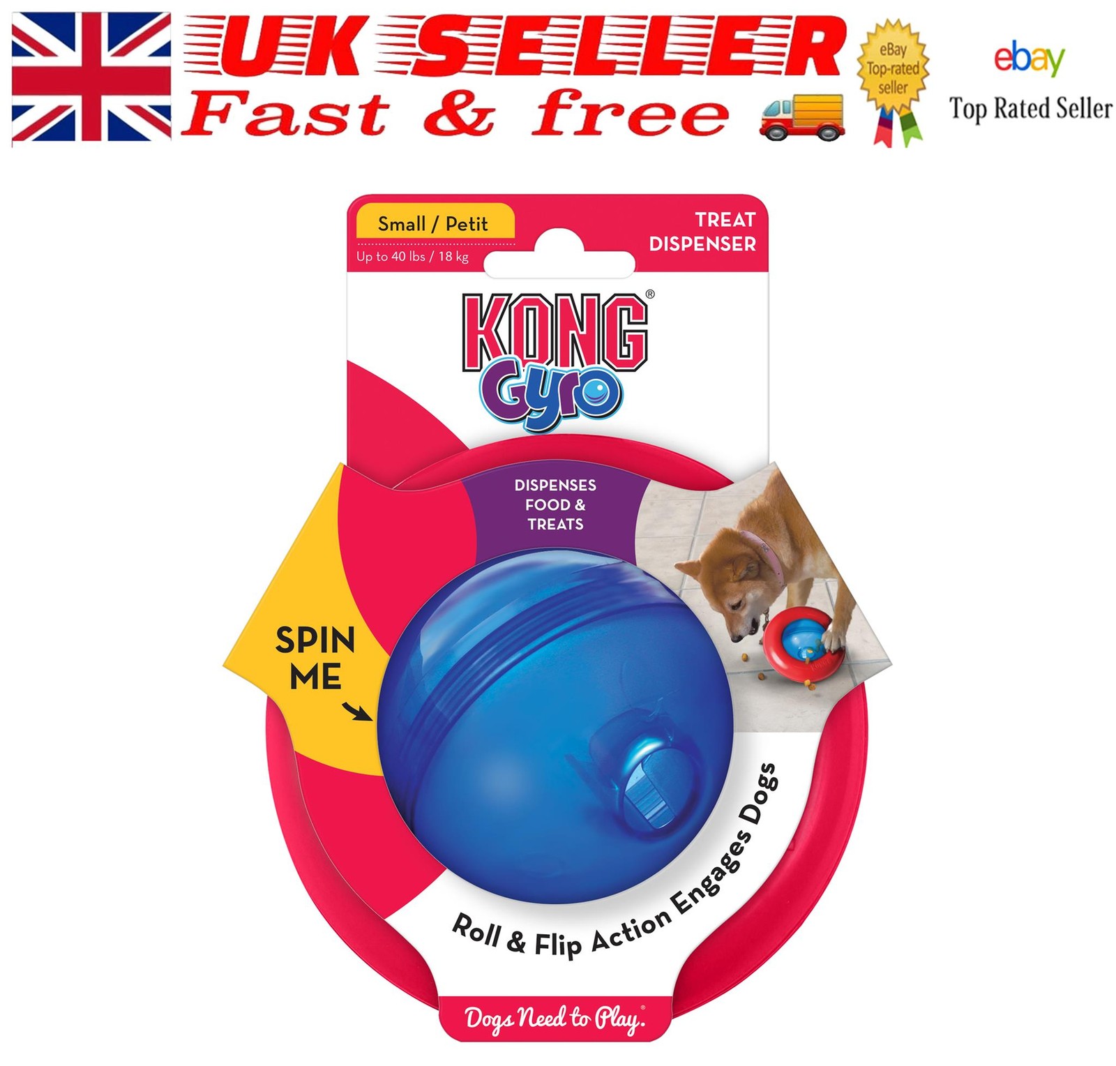 KONG Gyro Food & Treat Dispenser Toy For Dogs - Small <18kg