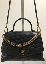 Tory Burch Kira Chevron Black Leather Top Handle Satchel Shoulder Bag Hand Purse