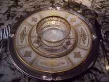 10 MINTON FOR TIFFANY ENCRUSTED RAISED GOLD NEOCLASSIC DINNER 10 5/8 PLATES