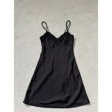 Beverly and Beck Black Lace Trim Slip Dress XS Double Strap Mini LBD