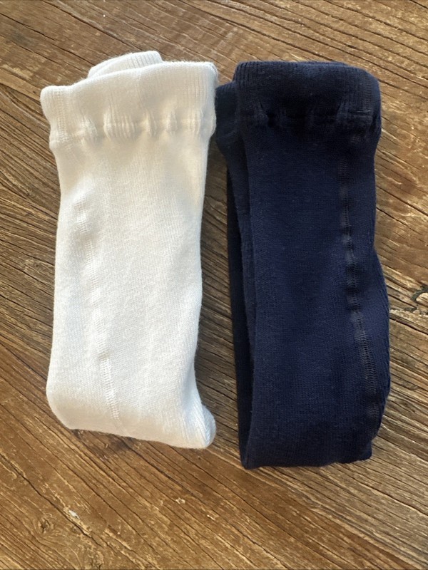 NWOT Hanna Andersson Girls' Tights Set Of 2 White & Navy Blue Size 130