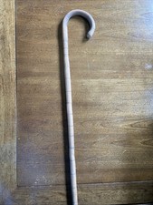 Vintage Wood Walking Cane Crook Handle And Rubber Tip