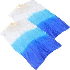 2Pcs Color Gradient Dance Fans Wooden Handle for Belly Dance Performance