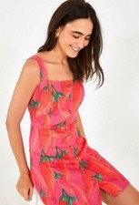 NWOT Farm Rio Anthropologie Linen Tropical Hot Pepper Pink Mini Dress S $240