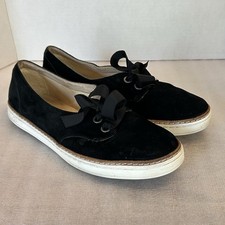 Ugg Carilyn Black suede Sneakers With A Ribbon Lace Up Easy Slip On Size 9