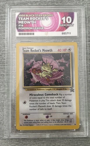 Pokemon Team Rockets Meowth 18 Black Star Promo. ACE 10 .PERFECT SUB GRADES