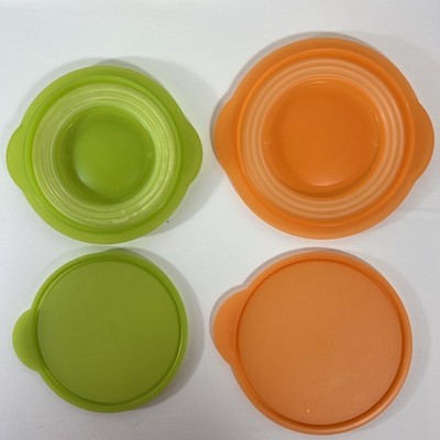 Tupperware - Flatout Flat-Out - Collapsible Plasticware - Green Orange - Set  2