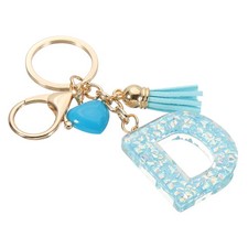 Initial Letter Keychain, Letter D Heart Design Charm with Tassels, Blue