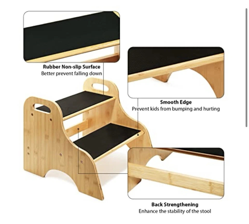 Ollieroo Bamboo 2 Step Stool, Heavy Duty with Non-Slip - A0110 - Image 3 of 4