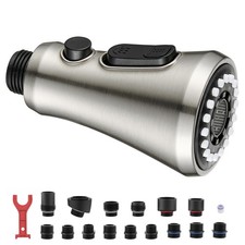 Kitchen Faucet Head Replacement Brushed Nickel, 3-Mode Sprayer with 15 Adapters