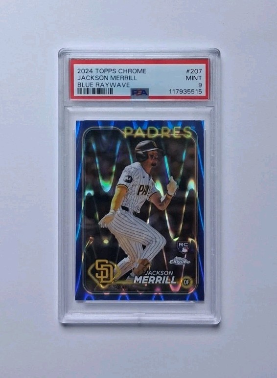 2024 Topps chrome #207 Jackson Merrill blue refractor RC /150 PSA 9