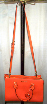 Michael Kors Sheila Medium Center Zip Satchel Poppy Orange Vegan Faux Leather