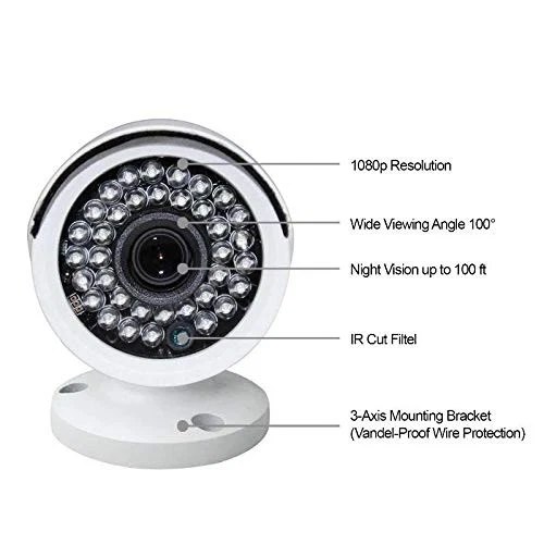Reloj Nocturno Seguridad 1 Pack Analógico HD 1080p Cámara Bala con Cable (Blanco, Cámara... - Imagen 2 de 6