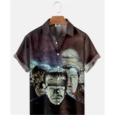 Men's Retro Horror Movie Shirt 3D Print Frankenstein Dracula Wolfman Gothic Casu