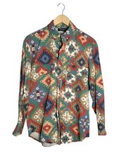 Vintage 90s Diamond L Shirt Mens M Cotton Aztec button Western Boho USA