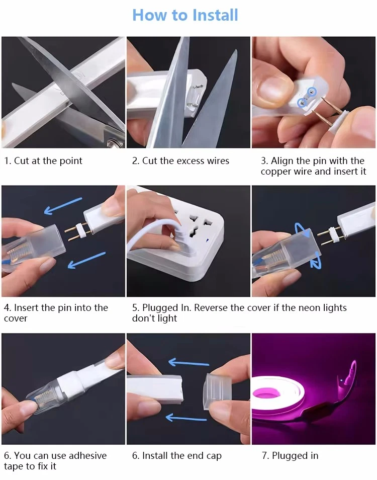 Tira de luz LED de cuerda de neón 110V letrero comercial construcción jardín decoración impermeable Foto 4 de 4