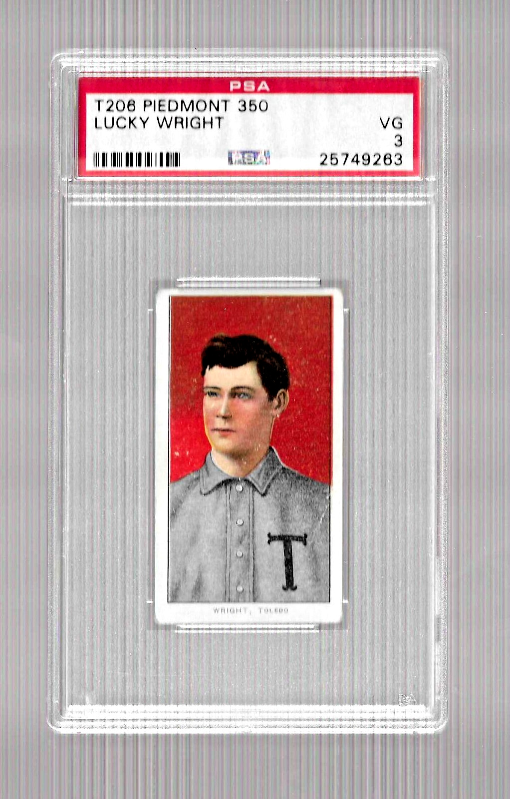 1909 T206 PIEDMONT TOBACCO BASEBALL CARD PSA 3 NQ LUCKY WRIGHT TOLEDO MUD HENS