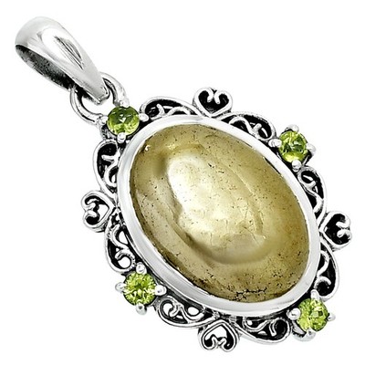 Premium Apache Gold Healer's Gold & Peridot 925 Silver Pendant Jewelry P-1743