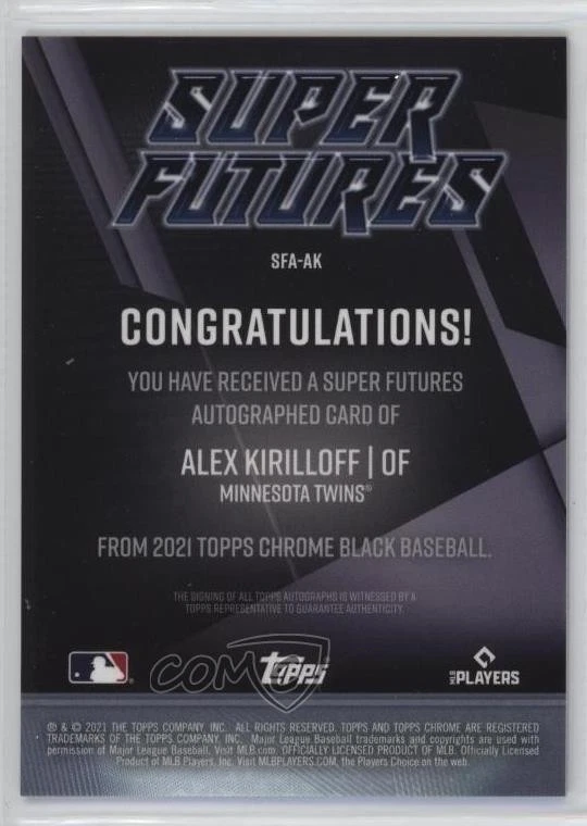 2021 Topps Chrome Black Orange Refractor /25 Alex Kirilloff Rookie Auto RC - Image 2 of 2