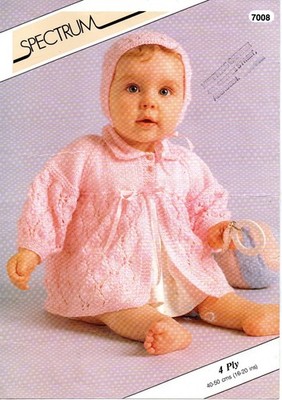 ~ Spectrum Baby Strickanleitung für hübsche Spitzen Matinee Jacke & Mütze ~