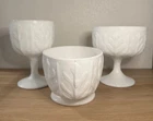 Vintage White Milk Glass Oak Leaf Pedestal Bowl or Candy Dish Set