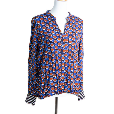 Emily van den Bergh Damen Bluse Gr. 42 blau orange Muster Langarm