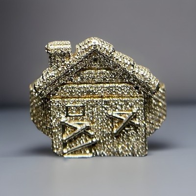 10 Karat Gelbgold Trap House Ring mit Diamanten Größe 11 (9,8 g) - massiv Gold