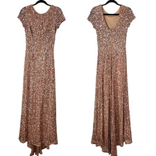 Adrianna Papell Scoop Back Sequin Gown Maxi Dress Blush Pink Women's 4