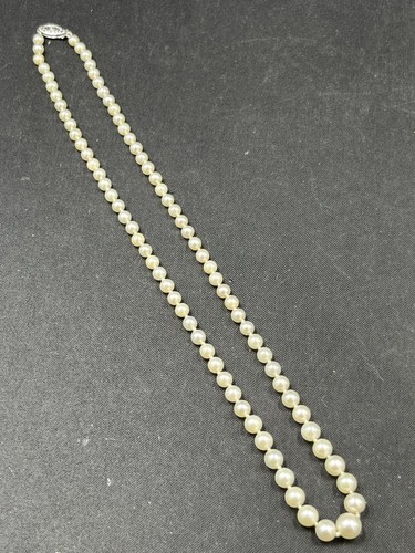 Vtg 14K White Gold Clasp Genuine Graduated Pearl Necklace 12.2 Grams 18” Long
