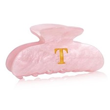 Acrylic Letter Hair Clips for Women - Pink Monogram Hair Claw Alphabet Pink-T