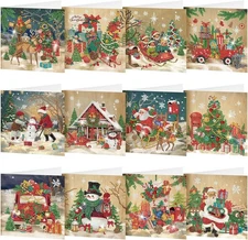 Saillong 12 Pack Vintage Christmas Diamond Painting Greeting red, lime green 