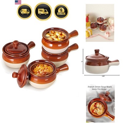 French Onion Soup Bowls with Handles, 18 Ounce Ceramic French Onion Soup Bowl...