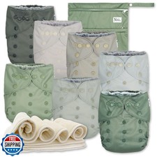 Nora's Nursery AWJ Cloth Diapers 7 Pack with 1 Wet Bag - Waterproof Cover, Wa