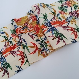 Bamboo Bird #C 7x59 Vintage Silk Chirimen Japanese Kimono Fabric CJ42