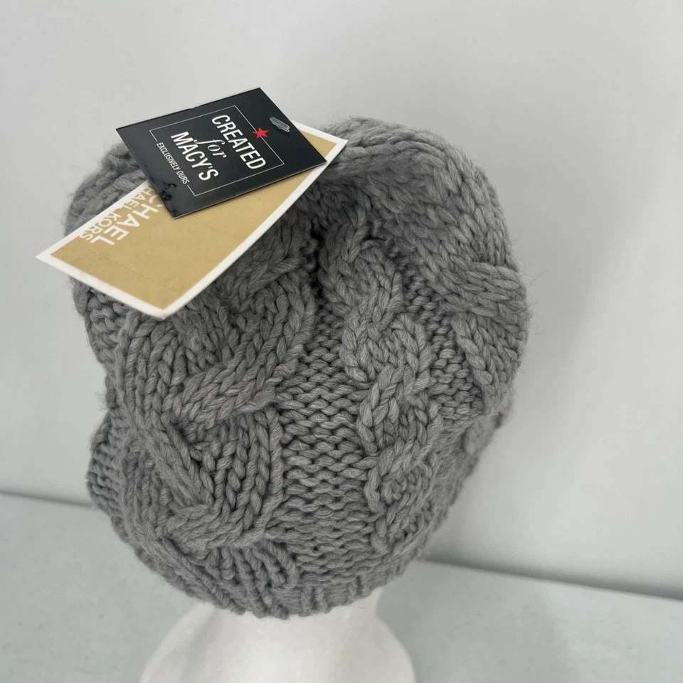 MICHAEL Michael Kors Nuevo con Etiquetas Gris Tejido con Cable Visera Gorro Talla Única Foto 3 de 4