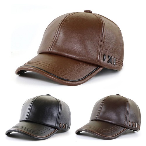 Men Vintage PU Leather Baseball Cap 