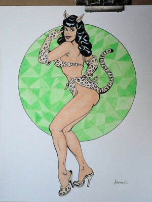 Female figure drawing pin-up Ink artist Jerome Cadd '' Emerald Club'' Betty Page